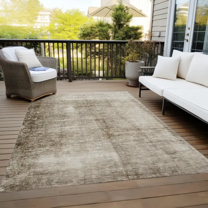 Beige And Brown Abstract Washable Indoor Outdoor Area Rug Photo 8