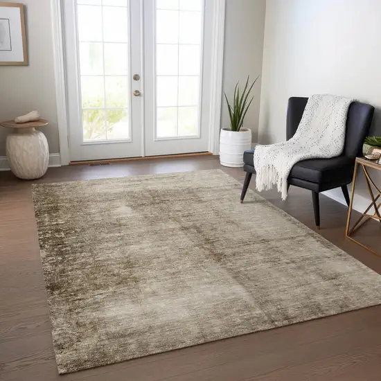 Beige And Brown Abstract Washable Indoor Outdoor Area Rug Photo 6