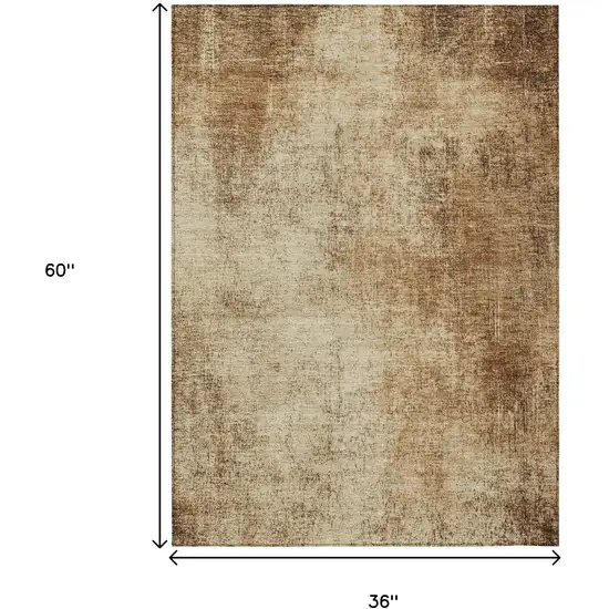 Beige And Brown Abstract Washable Indoor Outdoor Area Rug Photo 9