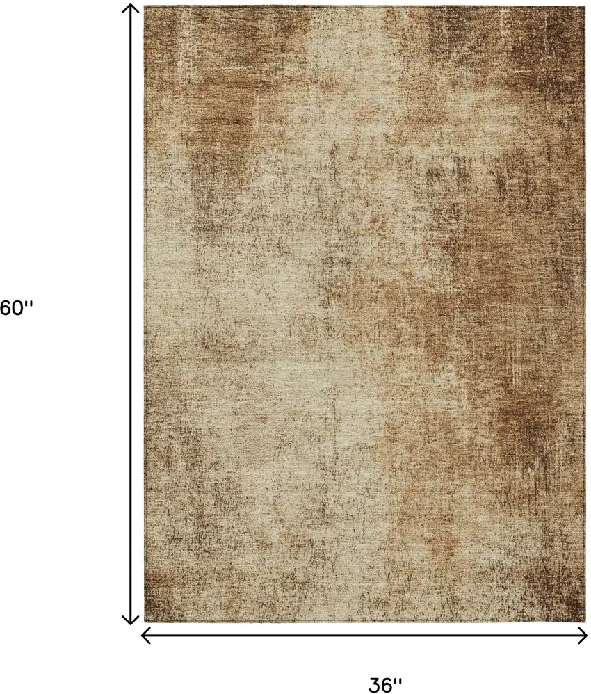 Beige And Brown Abstract Washable Indoor Outdoor Area Rug Photo 9