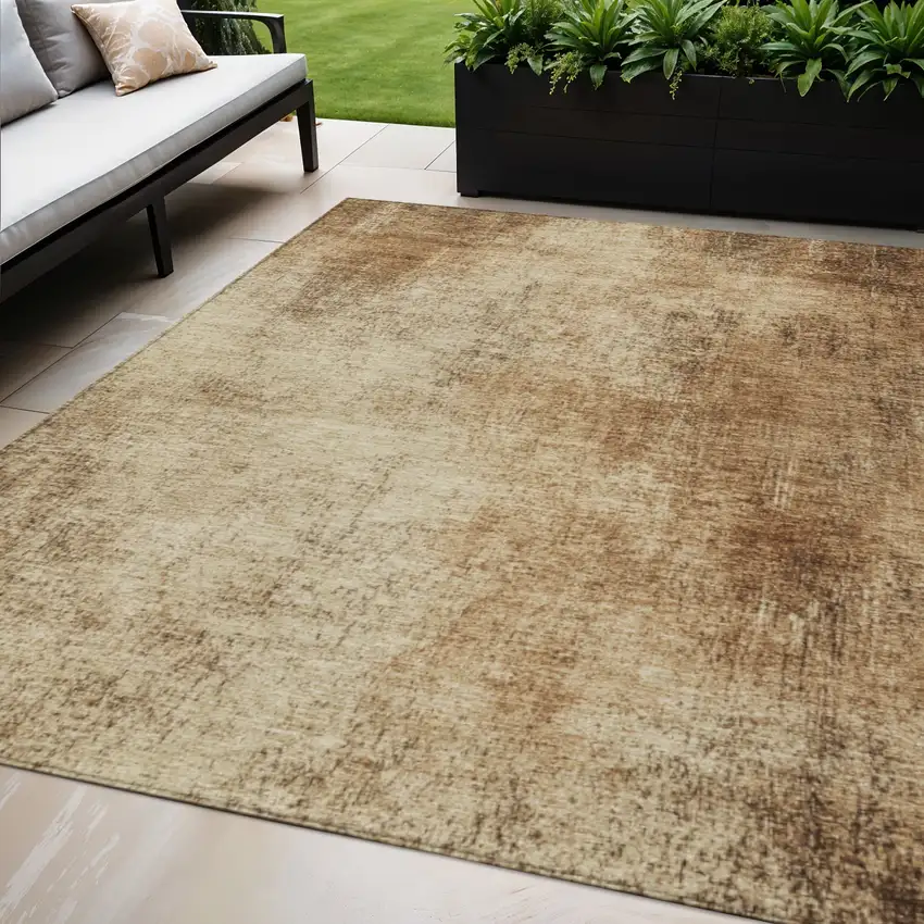 Beige And Brown Abstract Washable Indoor Outdoor Area Rug Photo 1