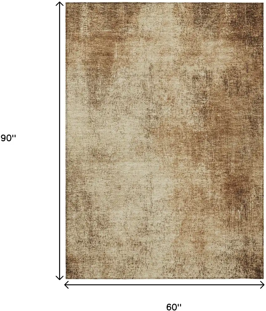 Beige And Brown Abstract Washable Indoor Outdoor Area Rug Photo 3