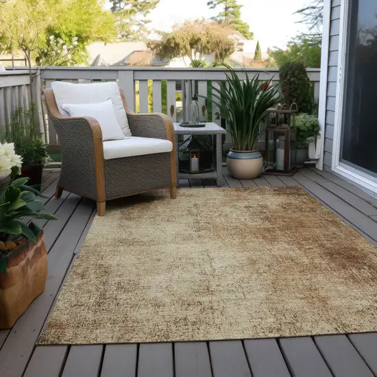 Beige And Brown Abstract Washable Indoor Outdoor Area Rug Photo 4