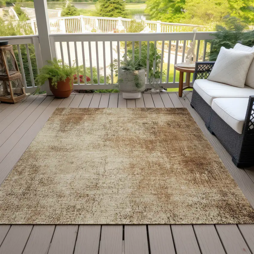 Beige And Brown Abstract Washable Indoor Outdoor Area Rug Photo 7