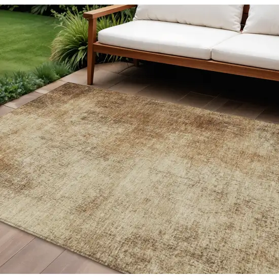 Beige And Brown Abstract Washable Indoor Outdoor Area Rug Photo 2