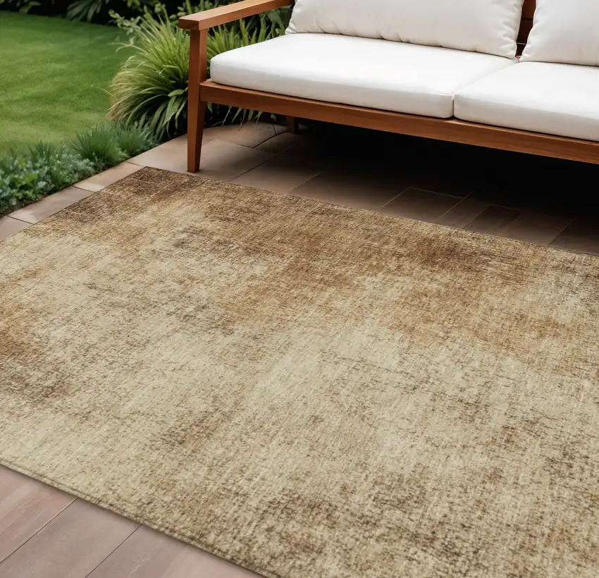 Beige And Brown Abstract Washable Indoor Outdoor Area Rug Photo 2