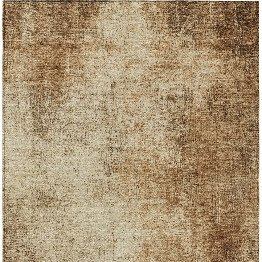 Beige And Brown Abstract Washable Indoor Outdoor Area Rug Photo 1