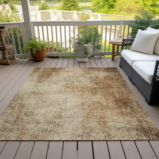 Beige And Brown Abstract Washable Indoor Outdoor Area Rug Photo 7