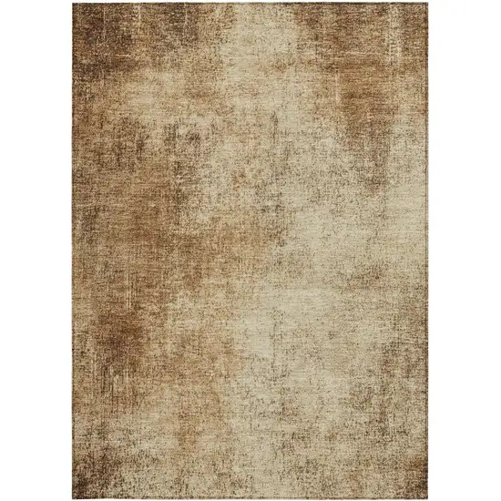 Beige And Brown Abstract Washable Indoor Outdoor Area Rug Photo 2