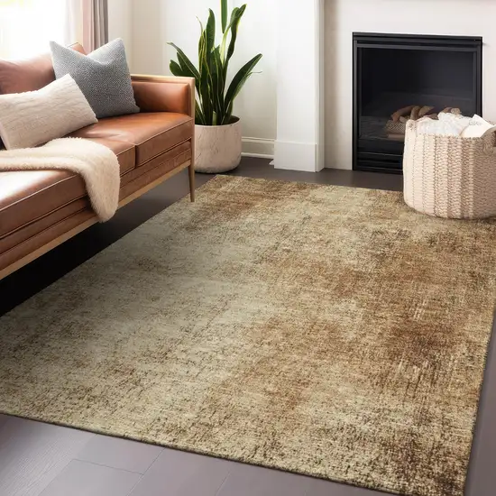 Beige And Brown Abstract Washable Indoor Outdoor Area Rug Photo 5