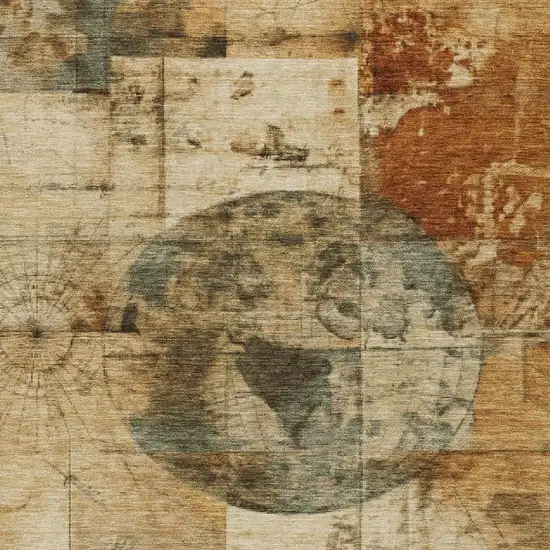 Beige And Brown Abstract Washable Indoor Outdoor Area Rug Photo 3