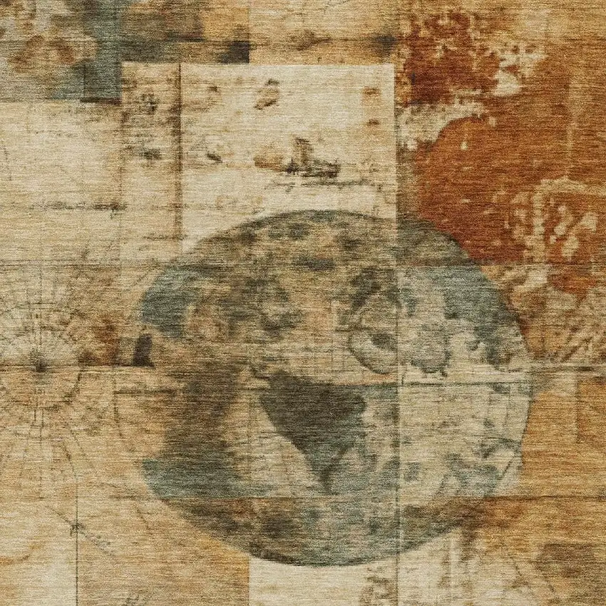 Beige And Brown Abstract Washable Indoor Outdoor Area Rug Photo 3