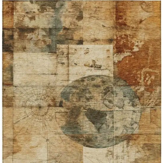 Beige And Brown Abstract Washable Indoor Outdoor Area Rug Photo 4