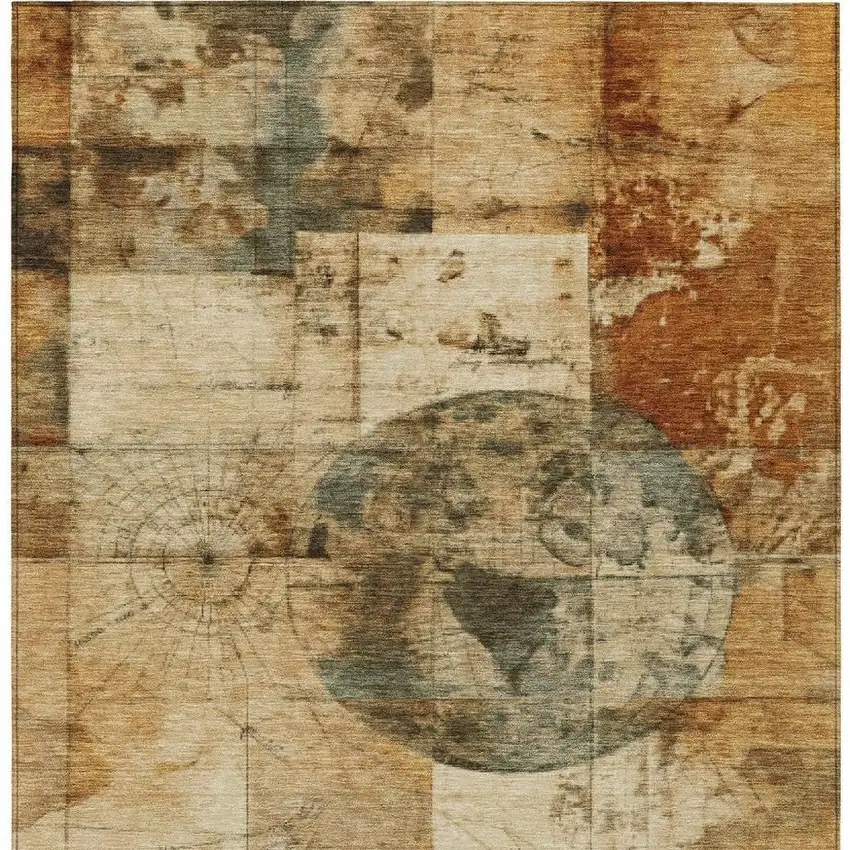 Beige And Brown Abstract Washable Indoor Outdoor Area Rug Photo 4