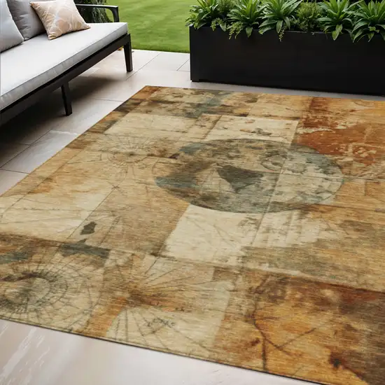 Beige And Brown Abstract Washable Indoor Outdoor Area Rug Photo 2