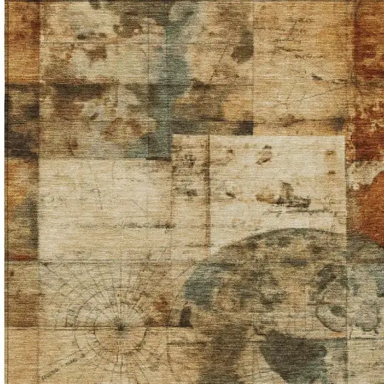 Beige And Brown Abstract Washable Indoor Outdoor Area Rug Photo 3