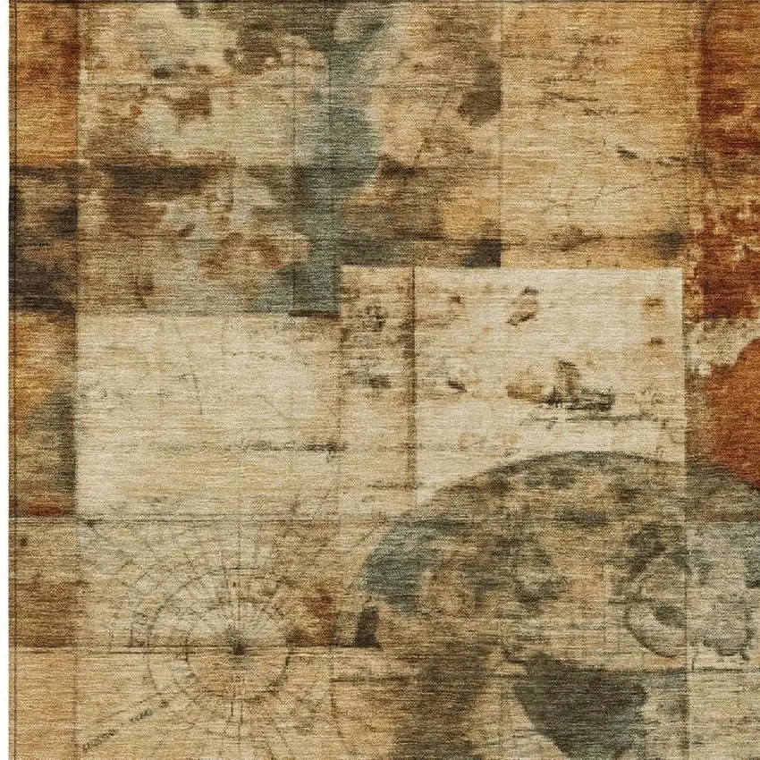 Beige And Brown Abstract Washable Indoor Outdoor Area Rug Photo 3