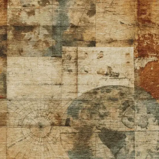 Beige And Brown Abstract Washable Indoor Outdoor Area Rug Photo 4