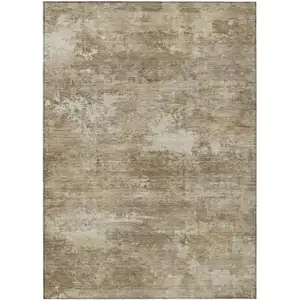 Photo of Beige And Brown Abstract Washable Indoor Outdoor Area Rug