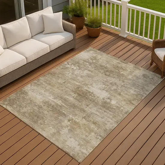 Beige And Brown Abstract Washable Indoor Outdoor Area Rug Photo 4