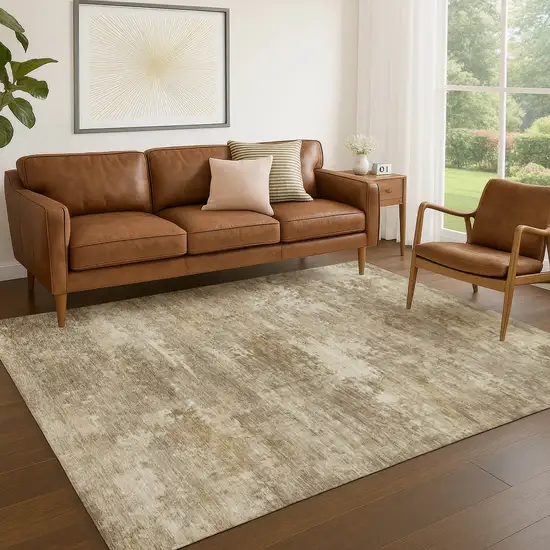 Beige And Brown Abstract Washable Indoor Outdoor Area Rug Photo 5