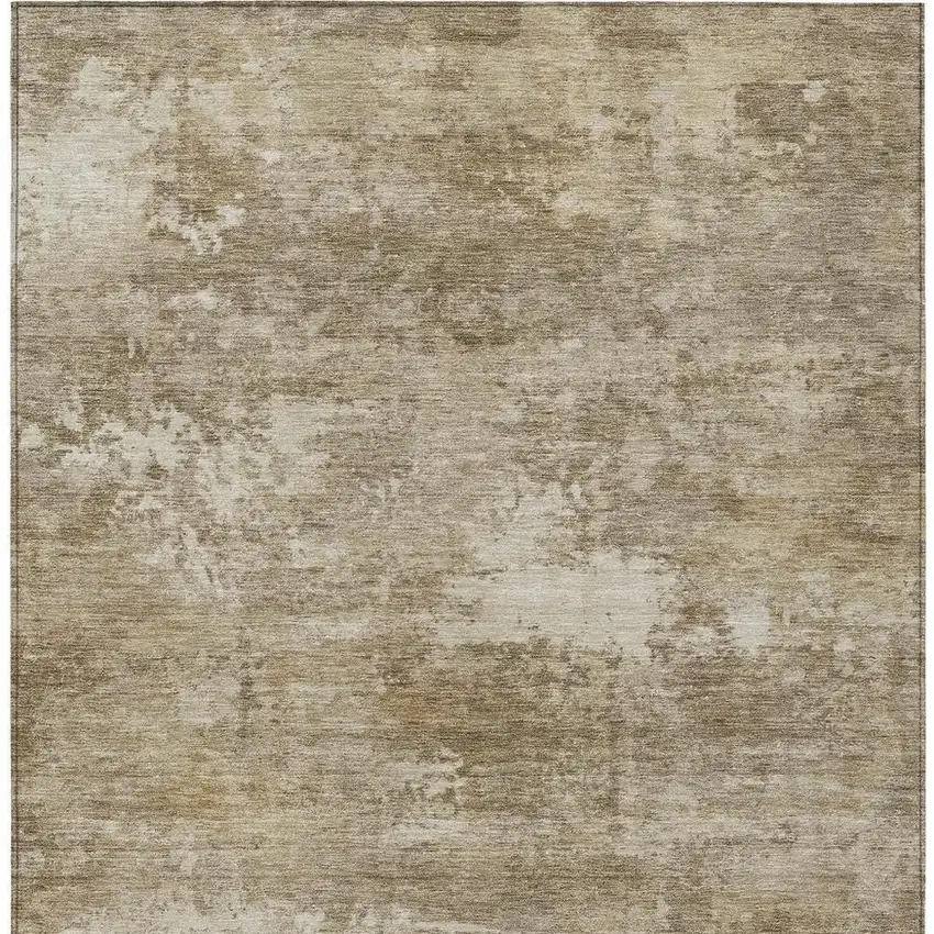 Beige And Brown Abstract Washable Indoor Outdoor Area Rug Photo 3