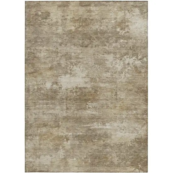 Beige And Brown Abstract Washable Indoor Outdoor Area Rug Photo 3