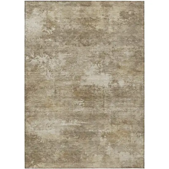 Beige And Brown Abstract Washable Indoor Outdoor Area Rug Photo 1