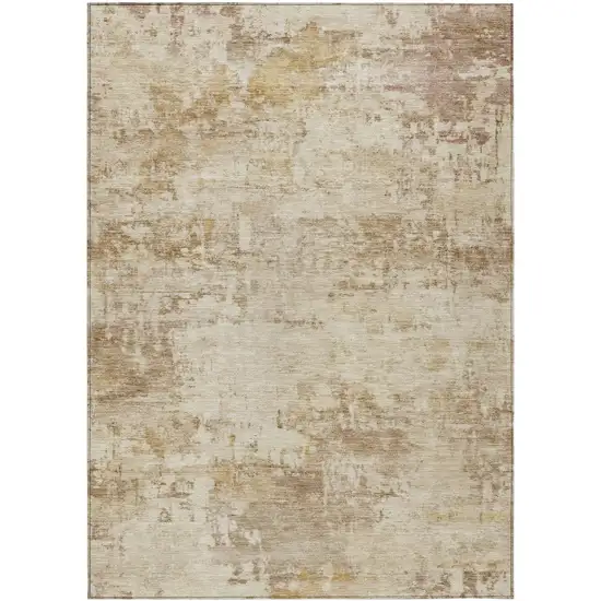 Beige And Brown Abstract Washable Indoor Outdoor Area Rug Photo 1