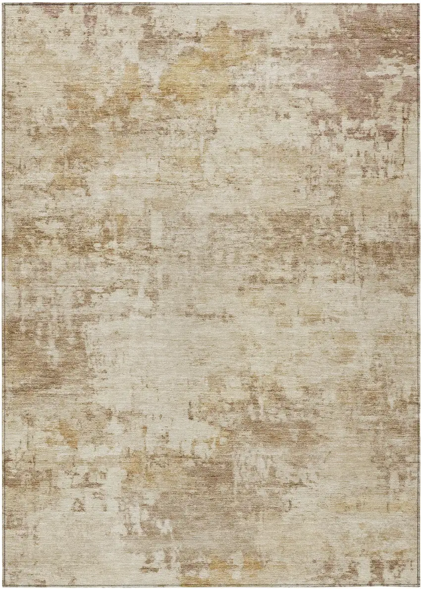 Beige And Brown Abstract Washable Indoor Outdoor Area Rug Photo 1