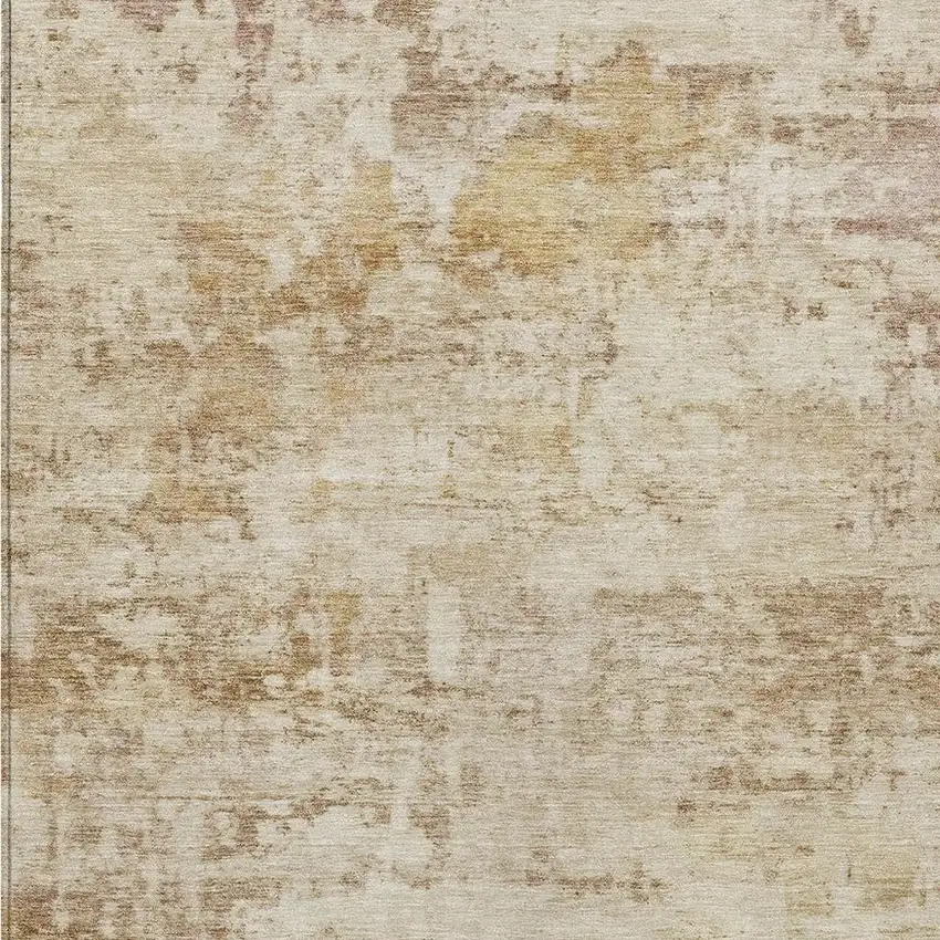 Beige And Brown Abstract Washable Indoor Outdoor Area Rug Photo 2