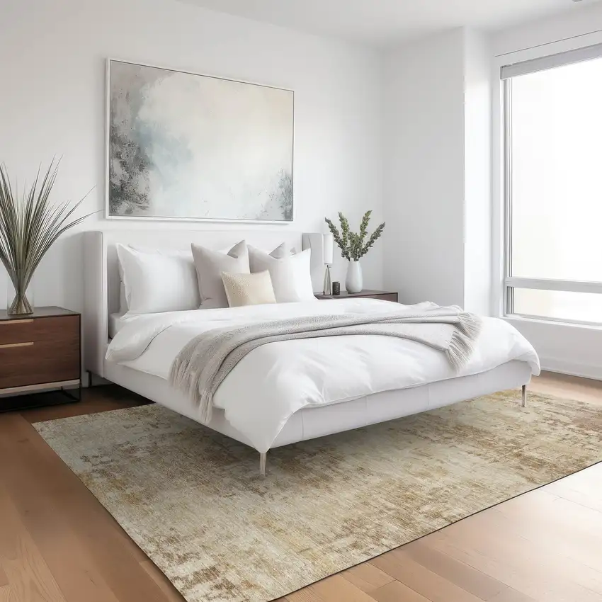 Beige And Brown Abstract Washable Indoor Outdoor Area Rug Photo 6