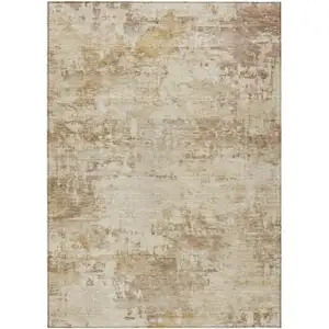 Photo of Beige And Brown Abstract Washable Indoor Outdoor Area Rug