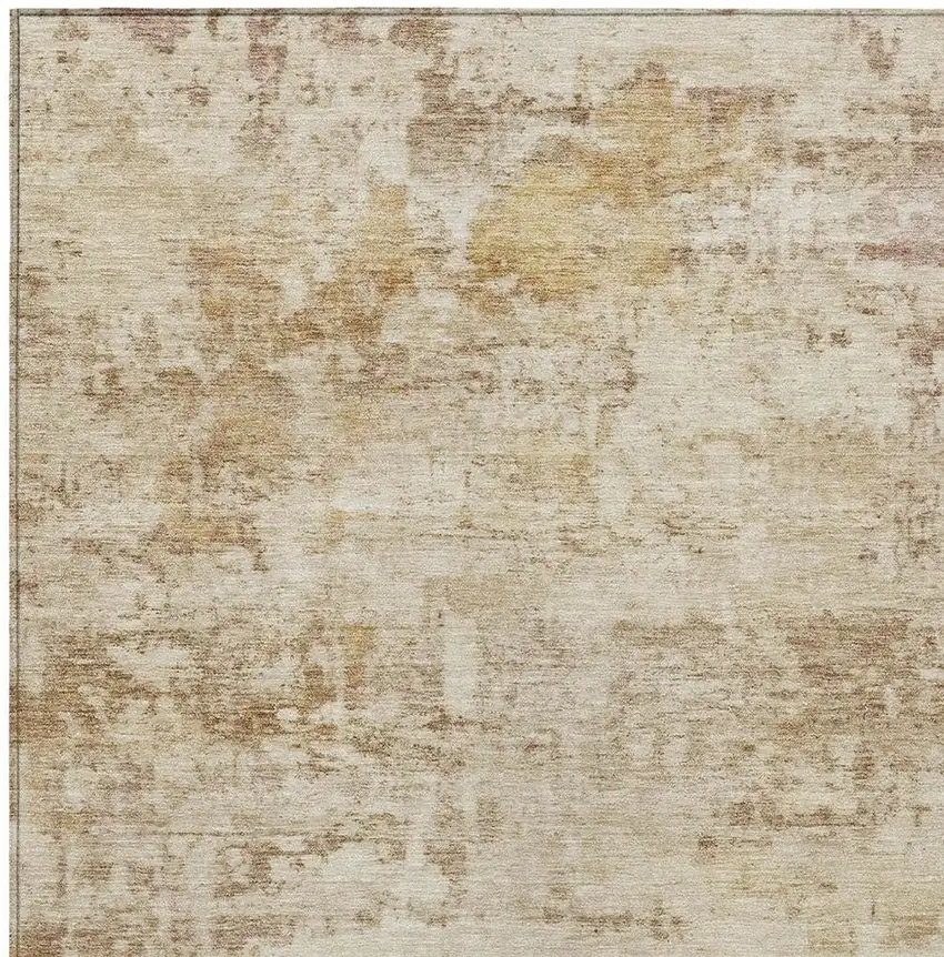 Beige And Brown Abstract Washable Indoor Outdoor Area Rug Photo 2