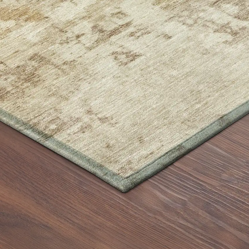 Beige And Brown Abstract Washable Indoor Outdoor Area Rug Photo 5