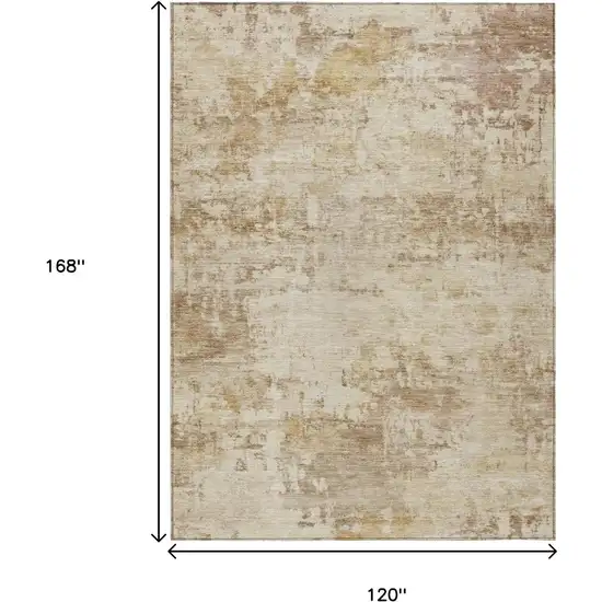 Beige And Brown Abstract Washable Indoor Outdoor Area Rug Photo 7