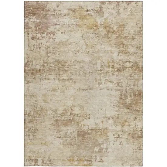 Beige And Brown Abstract Washable Indoor Outdoor Area Rug Photo 3