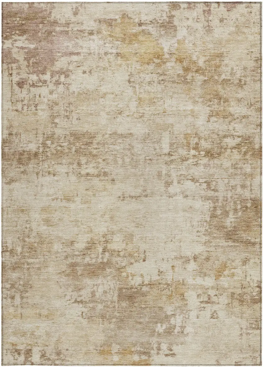 Beige And Brown Abstract Washable Indoor Outdoor Area Rug Photo 3