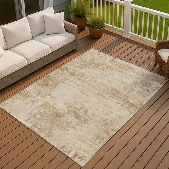 Beige And Brown Abstract Washable Indoor Outdoor Area Rug Photo 4