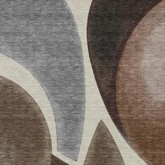 Beige And Brown Abstract Washable Indoor Outdoor Area Rug Photo 2
