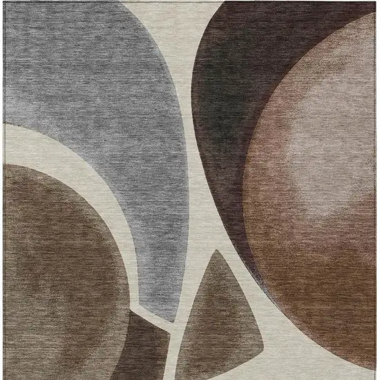 Beige And Brown Abstract Washable Indoor Outdoor Area Rug Photo 3