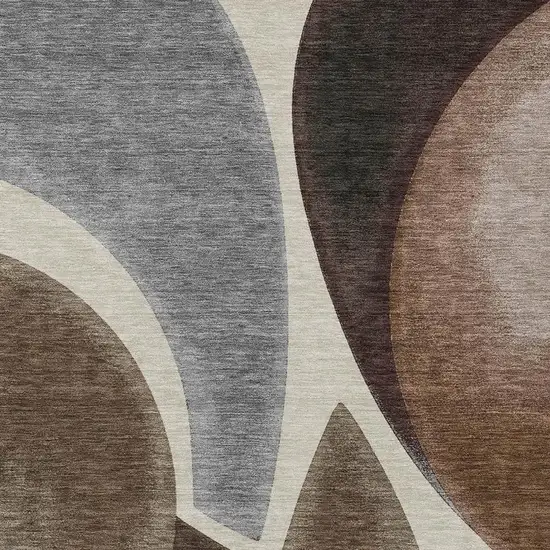 Beige And Brown Abstract Washable Indoor Outdoor Area Rug Photo 2