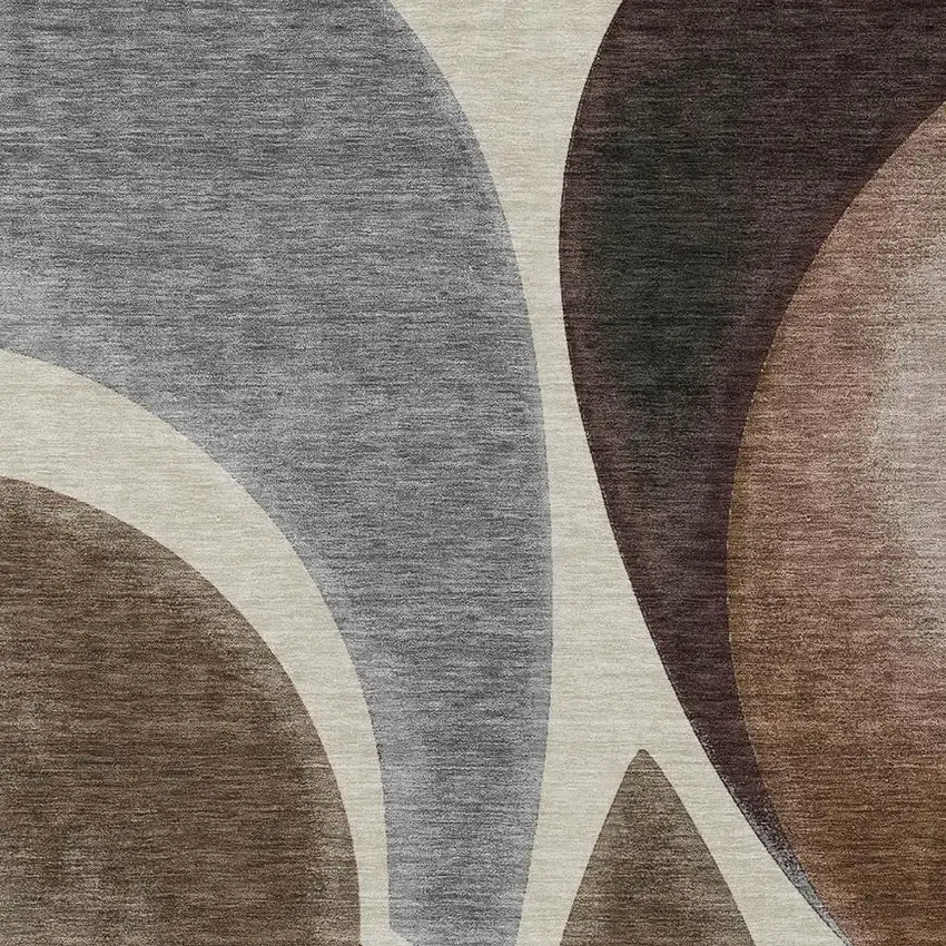 Beige And Brown Abstract Washable Indoor Outdoor Area Rug Photo 2