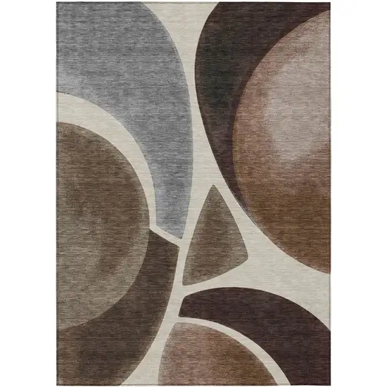Beige And Brown Abstract Washable Indoor Outdoor Area Rug Photo 1