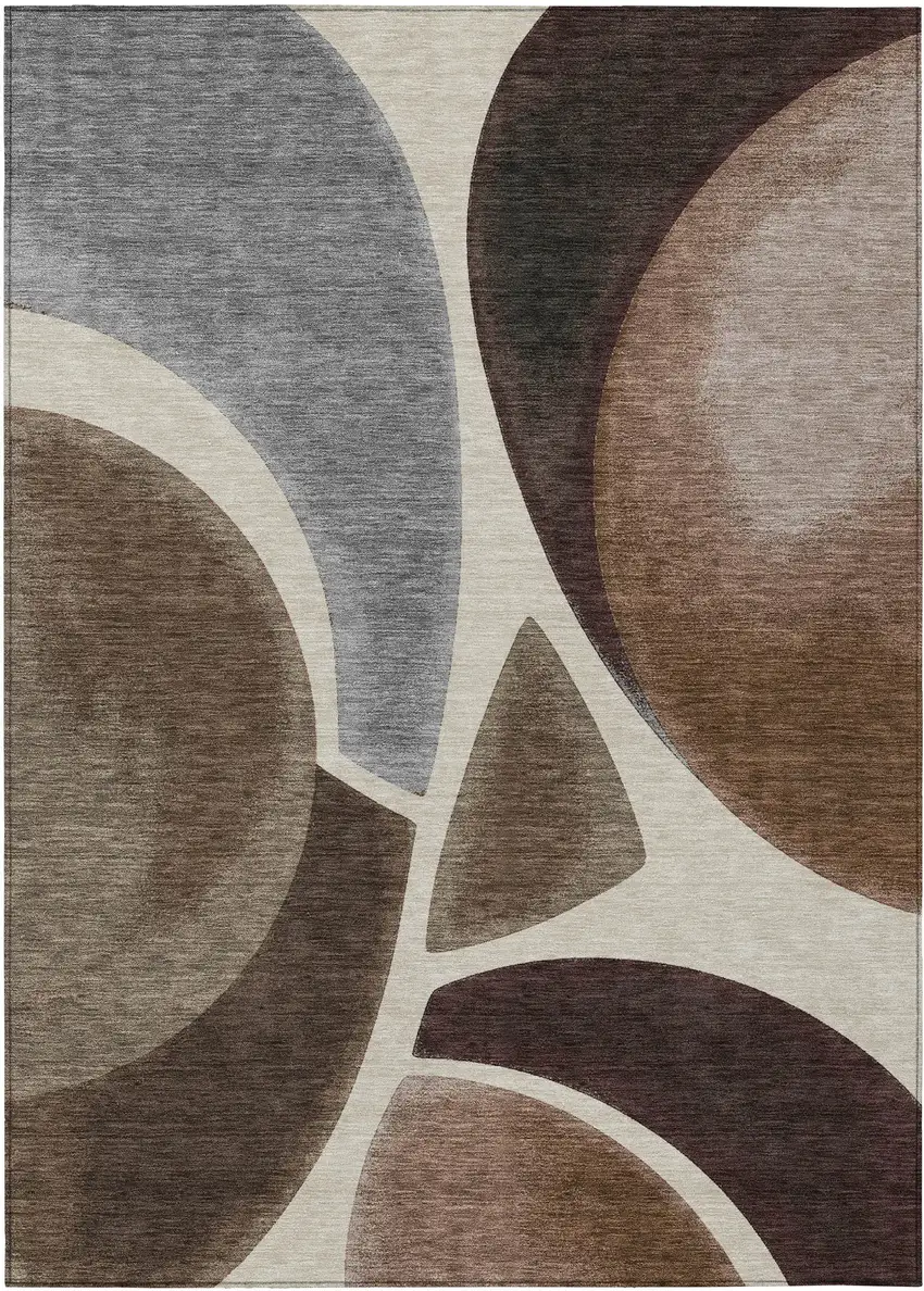 Beige And Brown Abstract Washable Indoor Outdoor Area Rug Photo 1