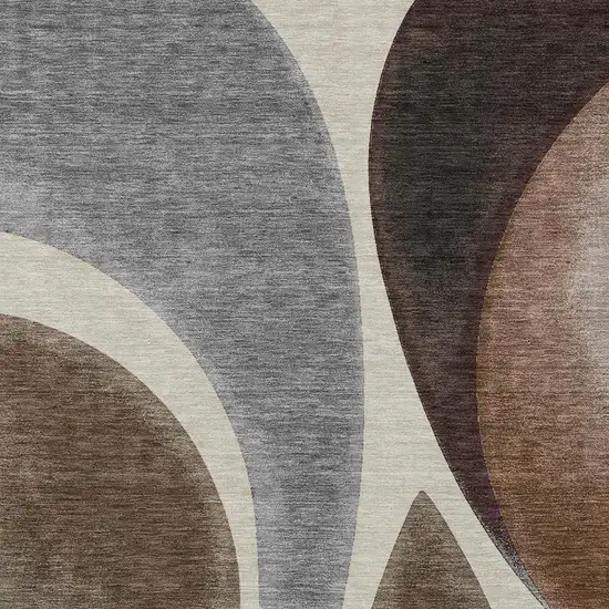 Beige And Brown Abstract Washable Indoor Outdoor Area Rug Photo 2