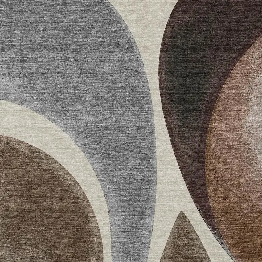 Beige And Brown Abstract Washable Indoor Outdoor Area Rug Photo 2