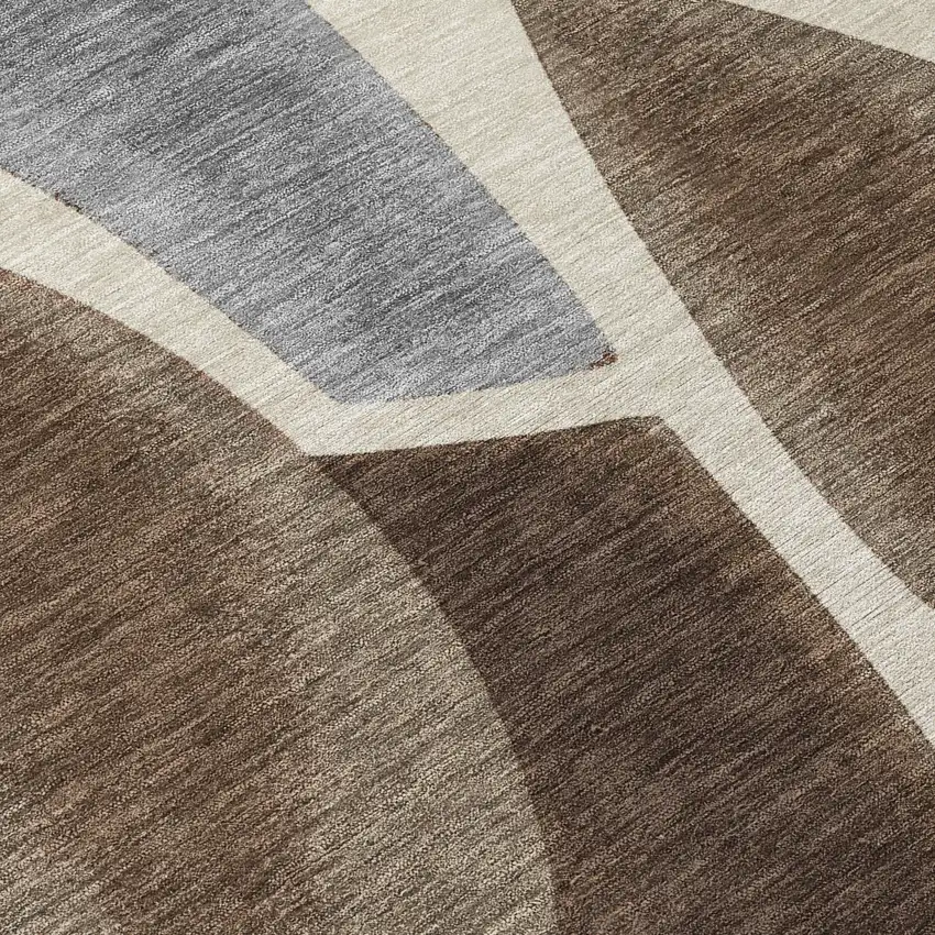 Beige And Brown Abstract Washable Indoor Outdoor Area Rug Photo 9