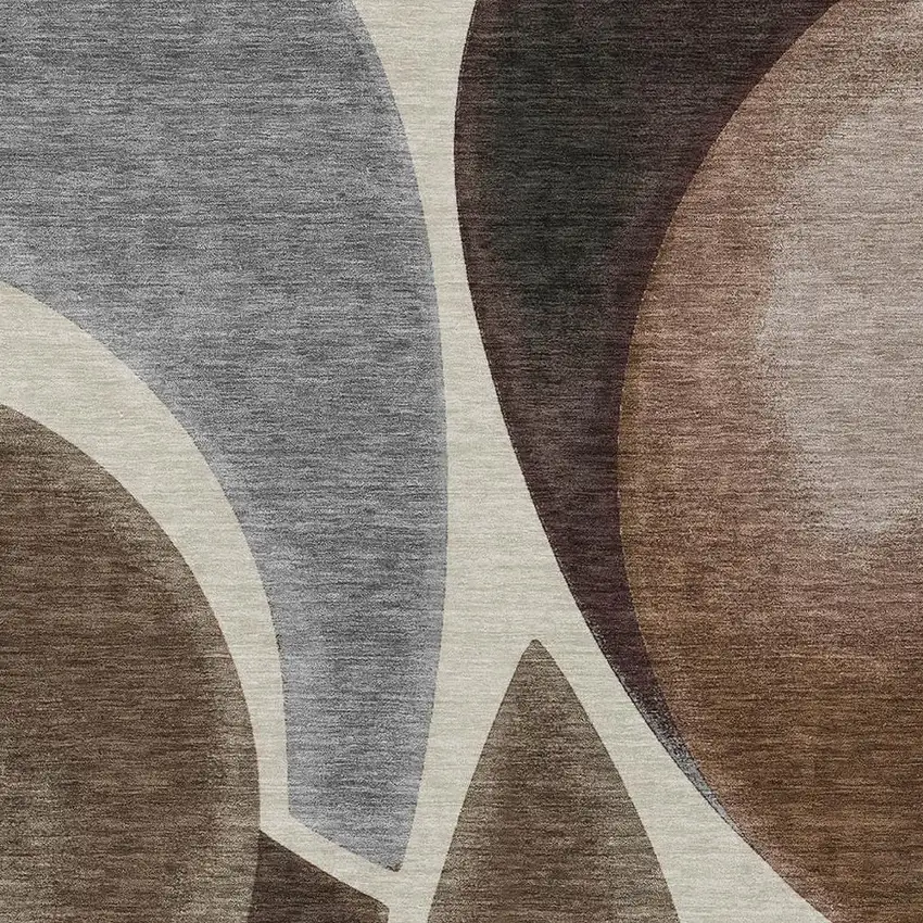 Beige And Brown Abstract Washable Indoor Outdoor Area Rug Photo 2