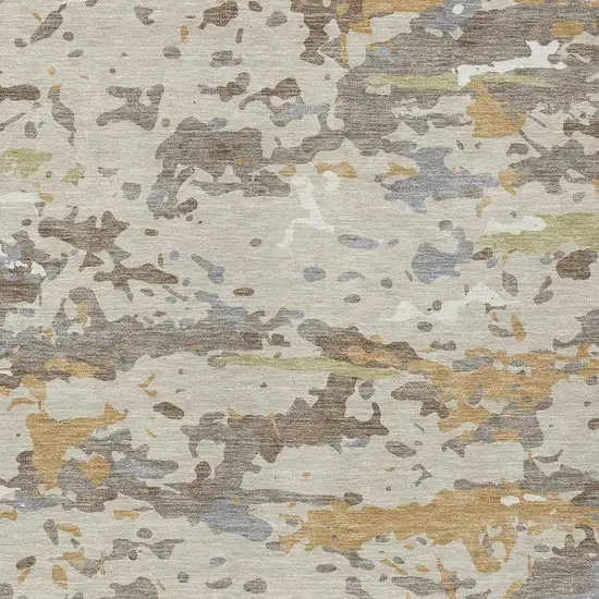 Beige And Brown Abstract Washable Indoor Outdoor Area Rug Photo 2